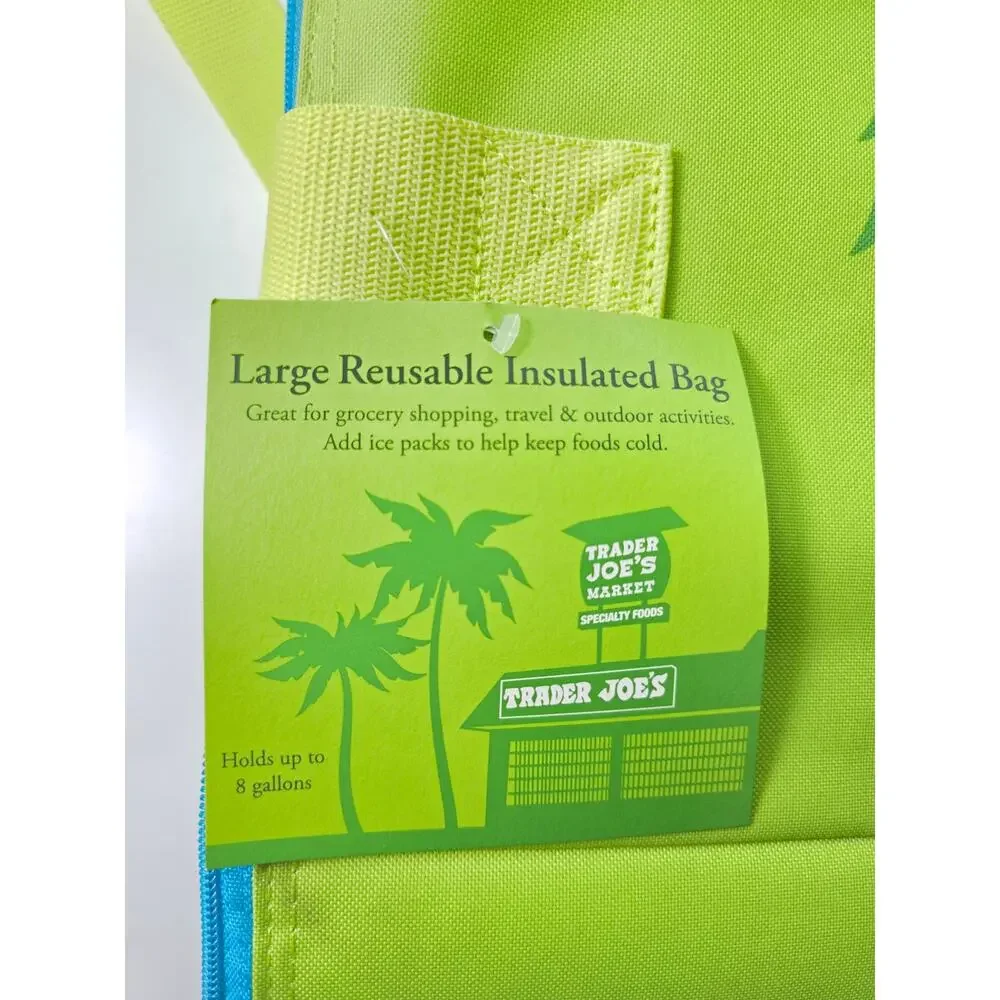 TRADER JOES Electric Green Insulated Shopping Grocery Cooler Zip Top Bag NWT